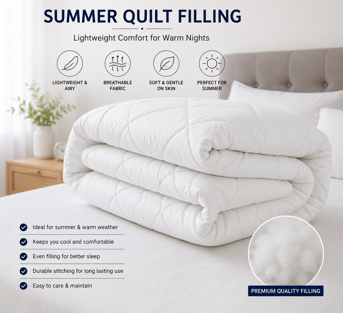 Premium Winter Quilt Filling – Lightweight, Soft & Breathable