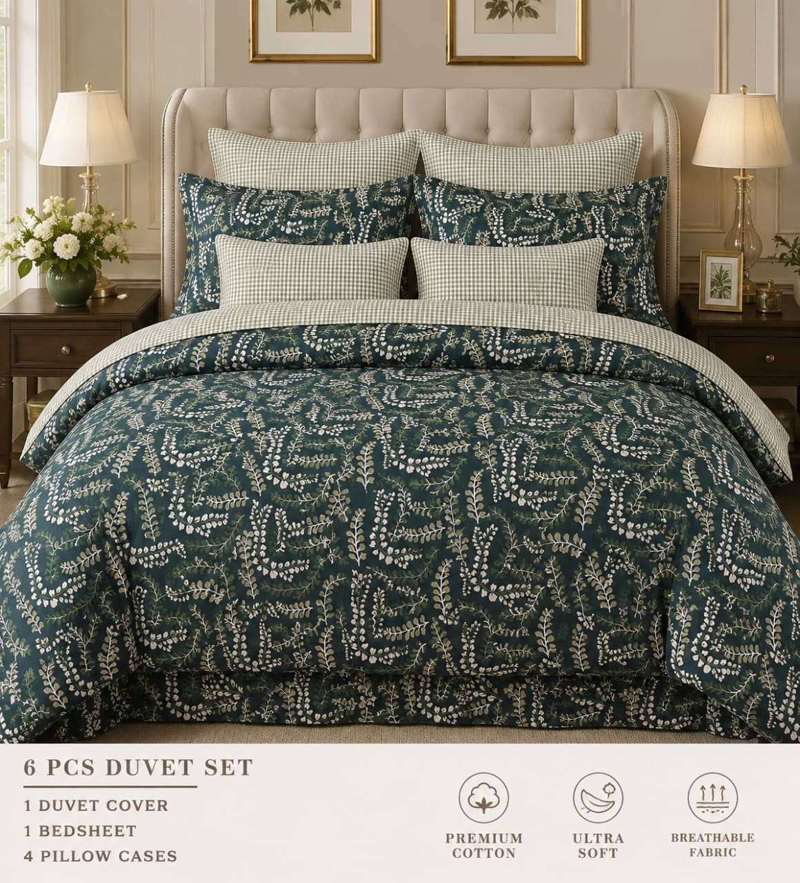 Title: Luxury Green Floral Printed 8-Piece Comforter Set