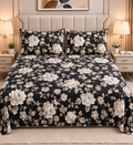 Luxury Black Floral Bed Sheet Set with 2 Matching Pillow Covers | Elegant Soft Bedding