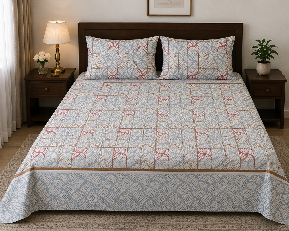 Modern Geometric Bed Sheet Set with 2 Matching Pillow Covers – Soft & Elegant Bedding