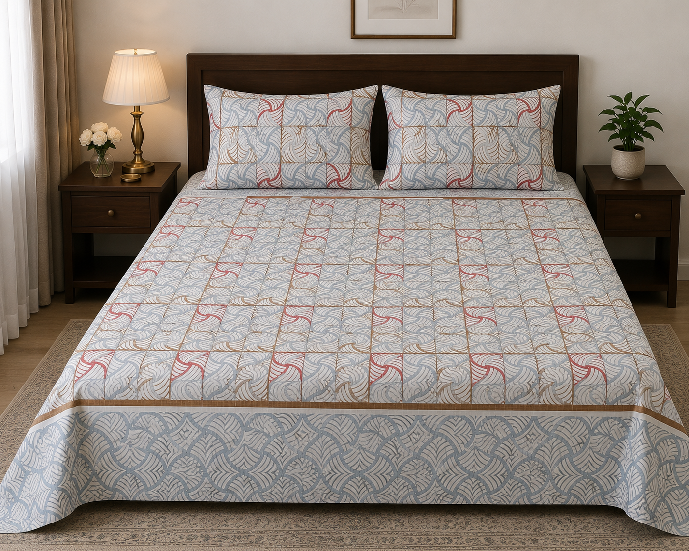 Modern Geometric Bed Sheet Set with 2 Matching Pillow Covers – Soft & Elegant Bedding
