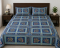 Elegant Blue Floral Geometric Bed Sheet Set with 2 Matching Pillow Covers | Soft & Comfortable Bedding