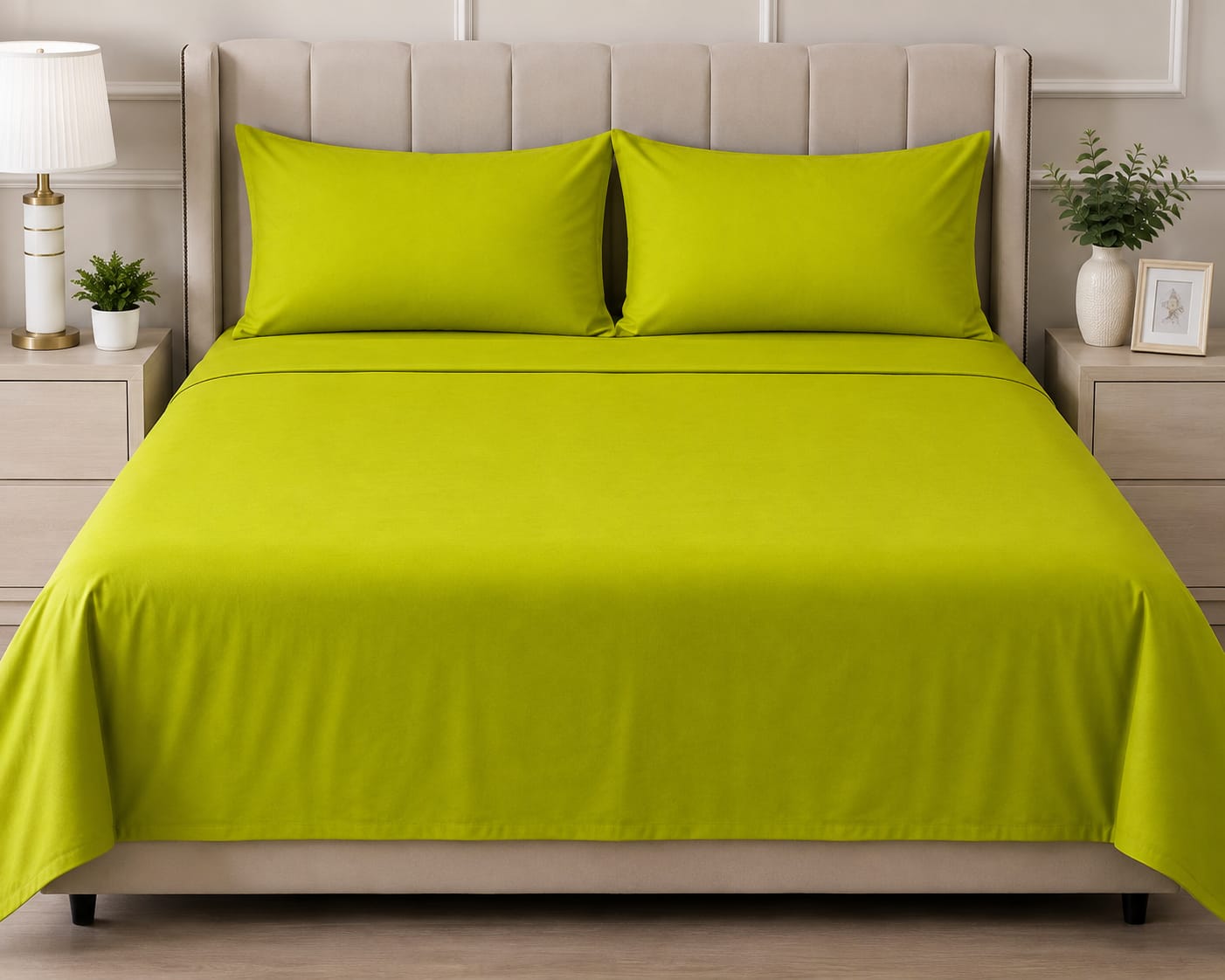 Lime ten Plain Bedsheet Set with 2 Matching Pillow Covers – Soft & Elegant Bedding