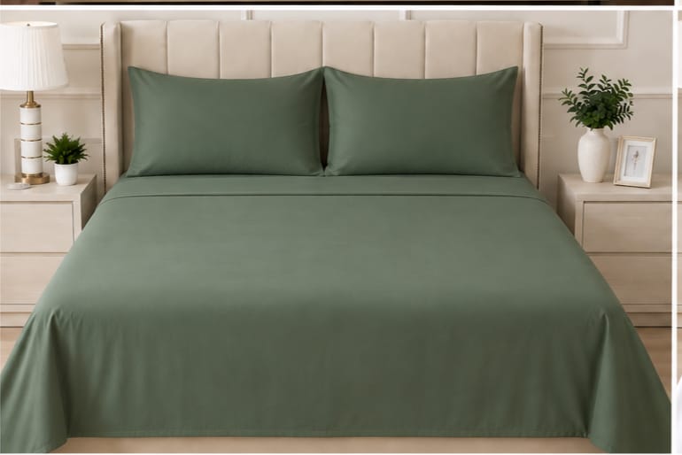 Lime ten Plain Bedsheet Set with 2 Matching Pillow Covers – Soft & Elegant Bedding