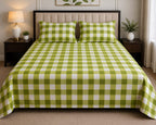 Turquoise & White Checkered Cotton Bed Sheet Set with Matching Pillow Covers