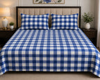 Turquoise & White Checkered Cotton Bed Sheet Set with Matching Pillow Covers