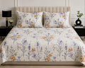 Elegant Floral Printed Bed Sheet Set – Purple & Peach Botanical Design