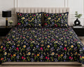 Black Floral Bed Sheet Set – Multicolor Wildflower Printed Design