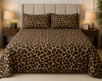 Title: Luxury Leopard Print Bed Sheet Set – Black & Golden Animal Print