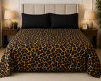 Title: Luxury Leopard Print Bed Sheet Set – Black & Golden Animal Print