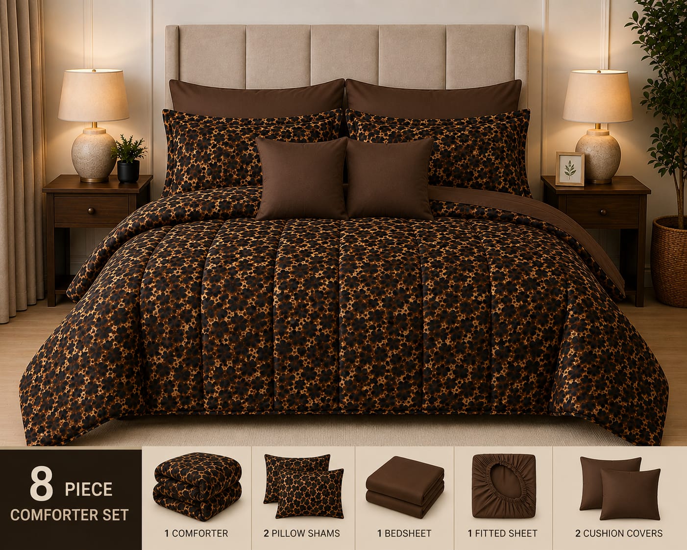 8-Piece Leopard Print Comforter Set