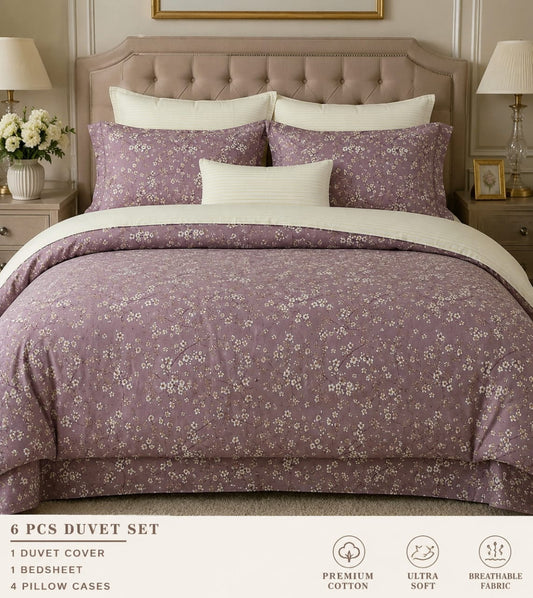 Title: Elegant Purple Floral Printed 8-Piece Comforter Set
