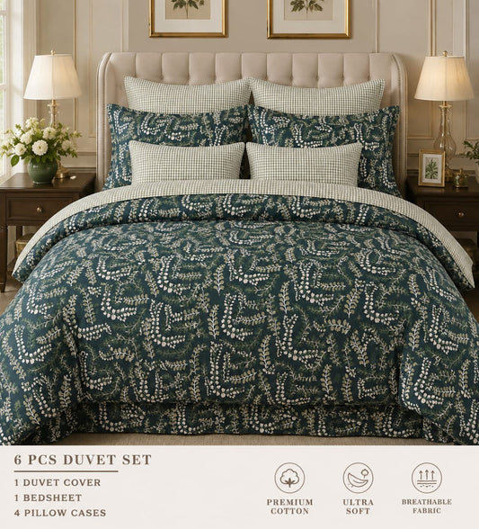 Title: Luxury Green Floral Printed 8-Piece Comforter Set