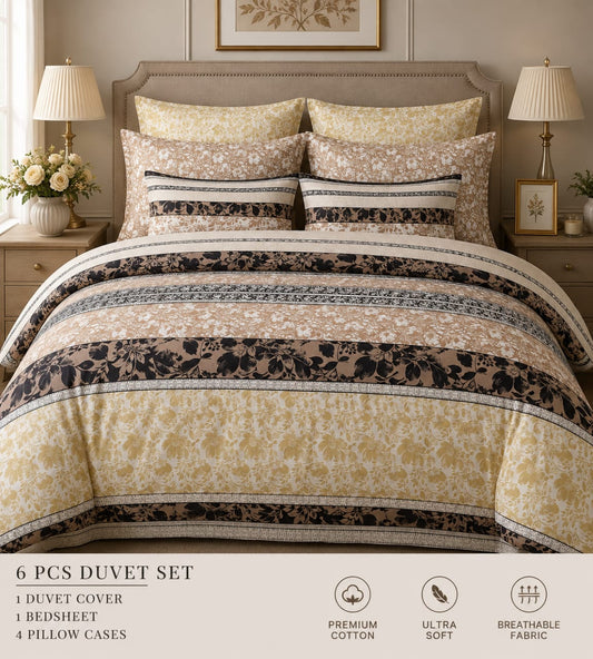 Title: Luxury Floral Stripe Printed 8-Piece Comforter Set