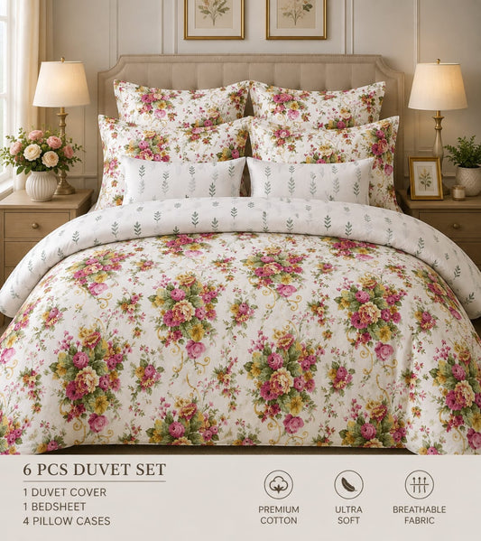 Title: Elegant Floral Printed 8-Piece Comforter Set – Soft & Breathable Bedding Set