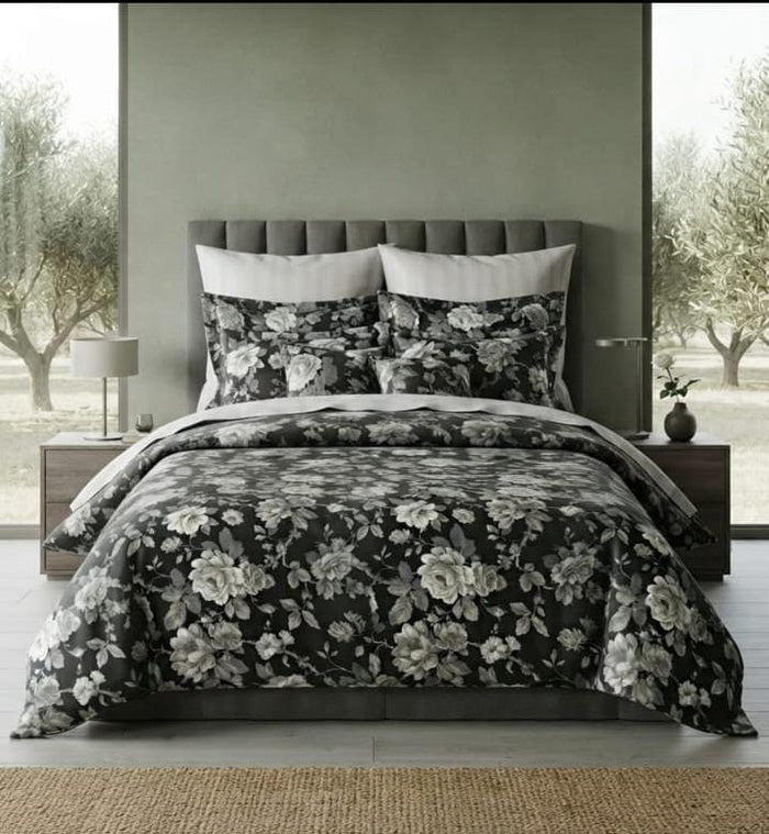 Elegant Black & Grey Floral Printed Comforter Set
