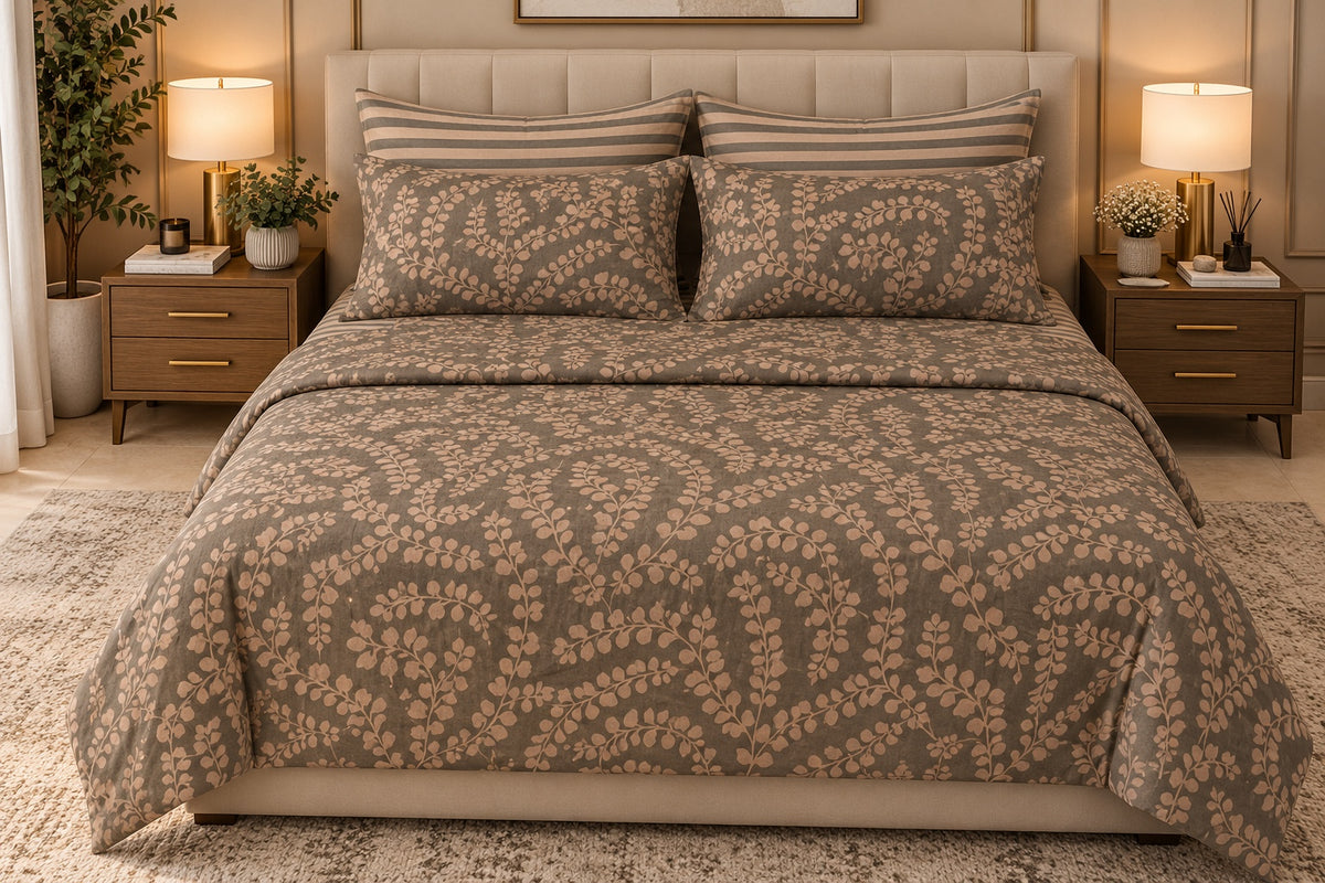 Luxury Pink Floral Printed Bedsheet Set with Matching Pillow Covers