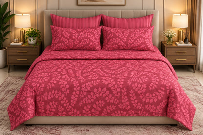 Luxury Pink Floral Printed Bedsheet Set with Matching Pillow Covers