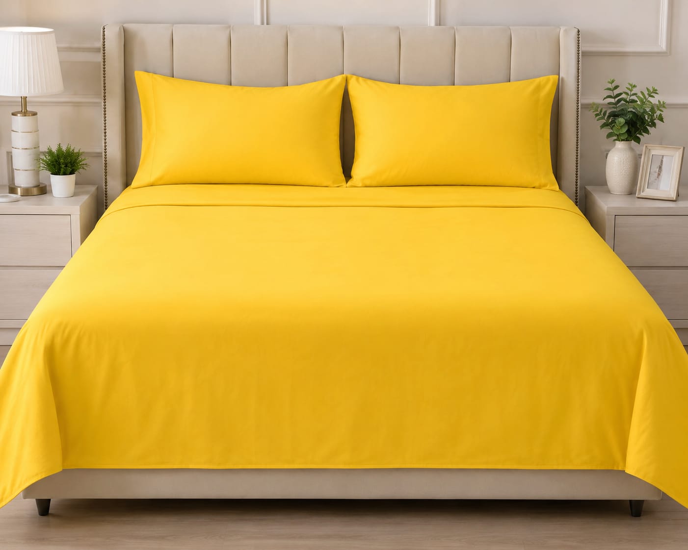 Lime ten Plain Bedsheet Set with 2 Matching Pillow Covers – Soft & Elegant Bedding