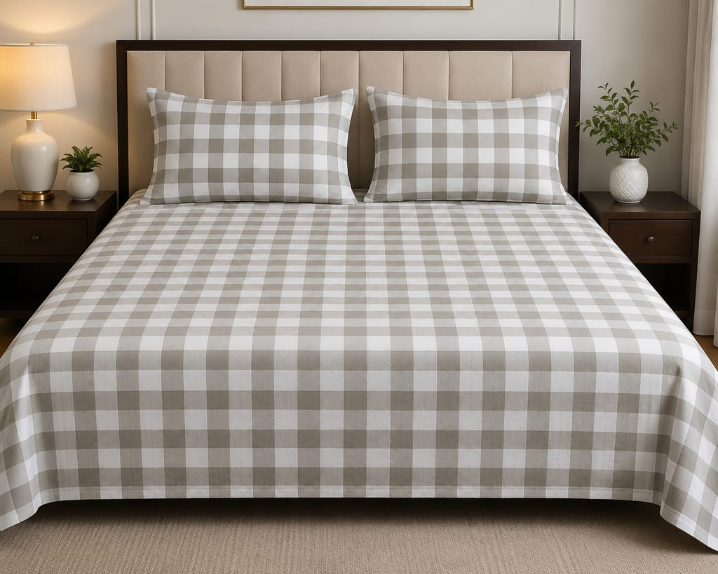 Turquoise & White Checkered Cotton Bed Sheet Set with Matching Pillow Covers