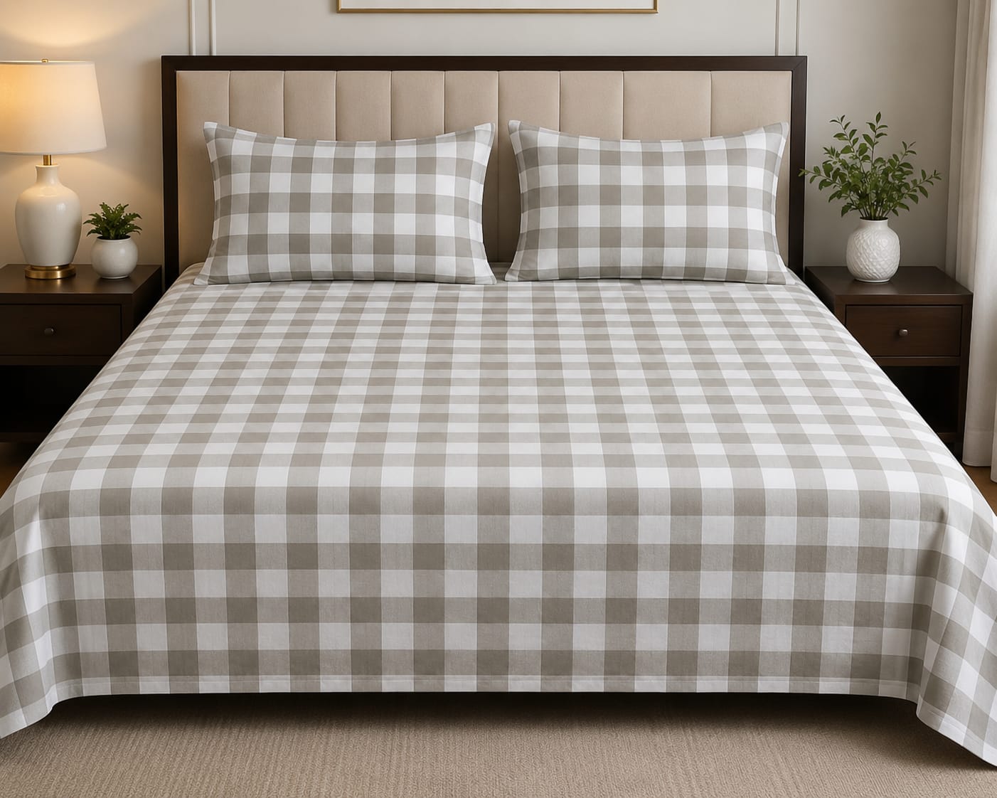 Turquoise & White Checkered Cotton Bed Sheet Set with Matching Pillow Covers