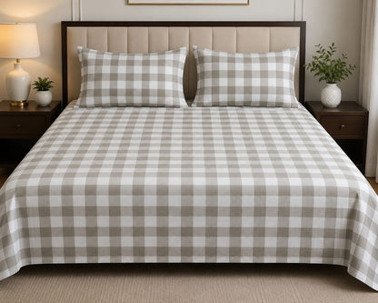 Turquoise & White Checkered Cotton Bed Sheet Set with Matching Pillow Covers