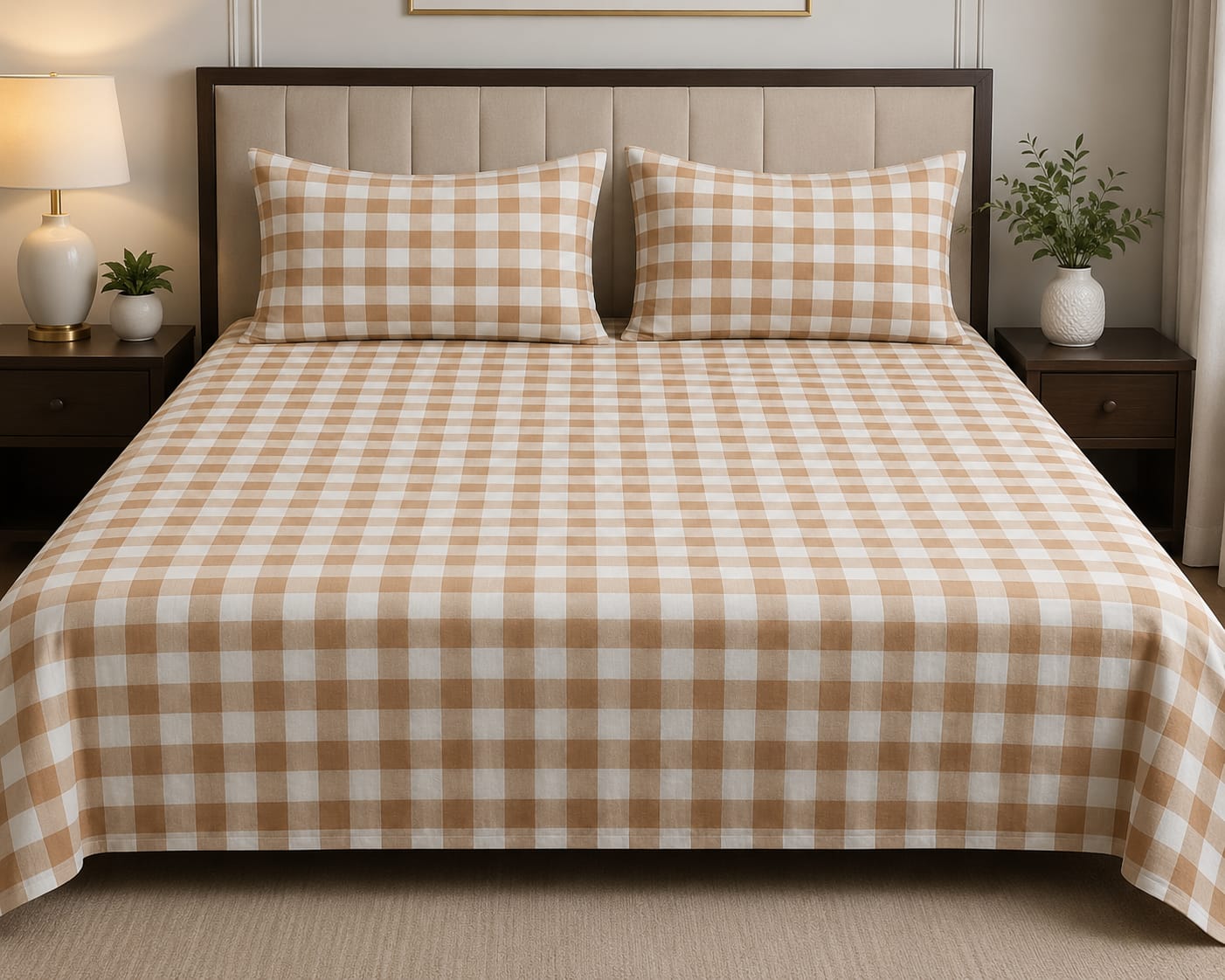 Turquoise & White Checkered Cotton Bed Sheet Set with Matching Pillow Covers