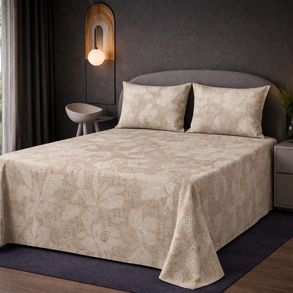 Elegant Light Grey Floral Bed Sheet Set – Soft, Breathable & Wrinkle-Resistant (2 Pillow Covers Included)