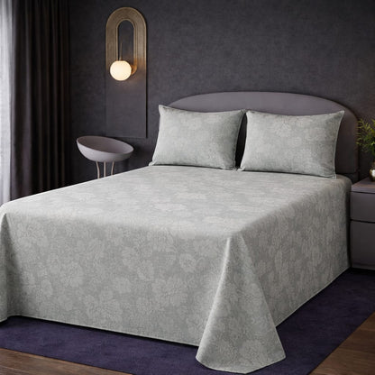 Elegant Light Grey Floral Bed Sheet Set – Soft, Breathable & Wrinkle-Resistant (2 Pillow Covers Included)