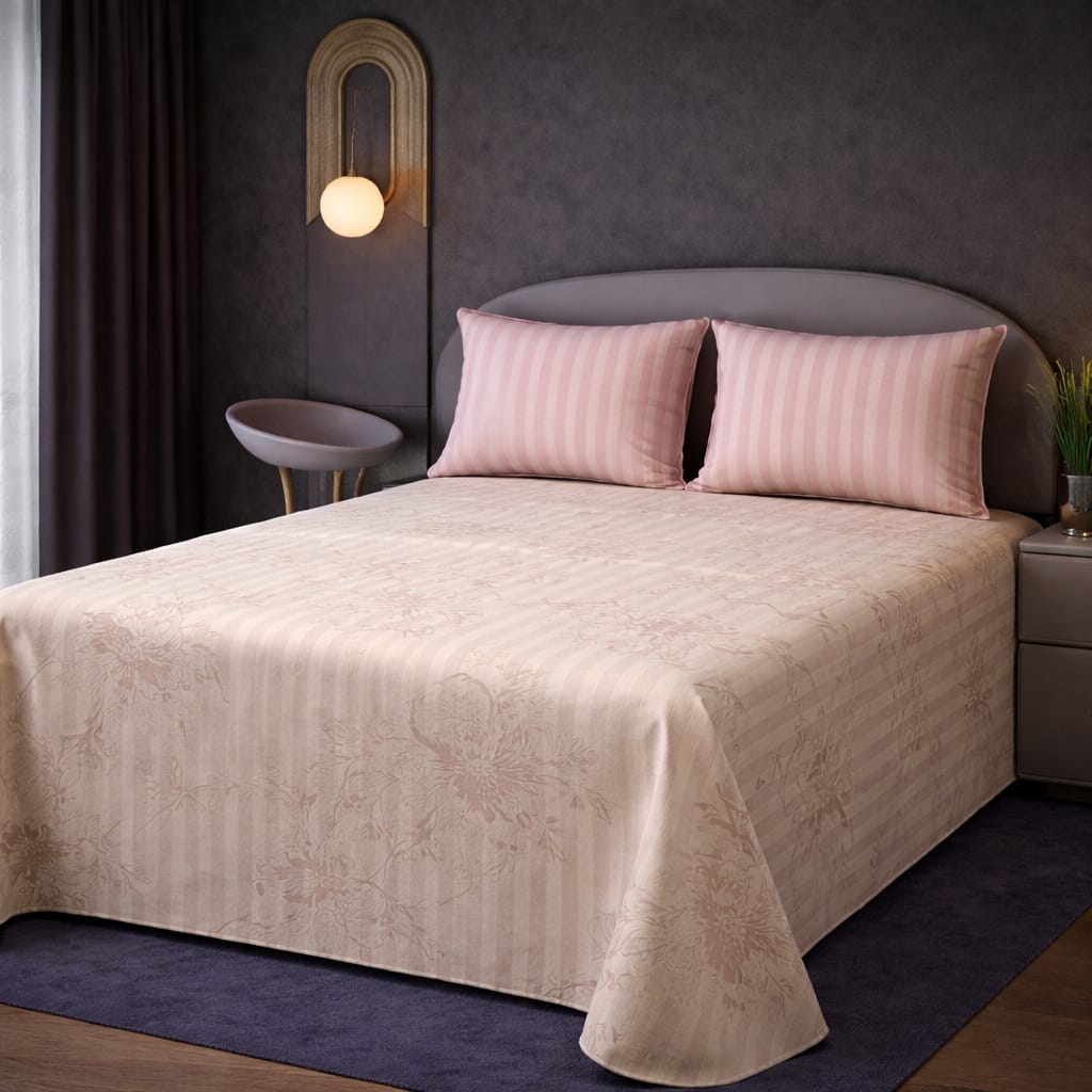 Elegant Light Grey Floral Bed Sheet Set – Soft, Breathable & Wrinkle-Resistant (2 Pillow Covers Included)