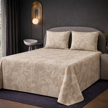 Elegant Light Grey Floral Bed Sheet Set – Soft, Breathable & Wrinkle-Resistant (2 Pillow Covers Included)