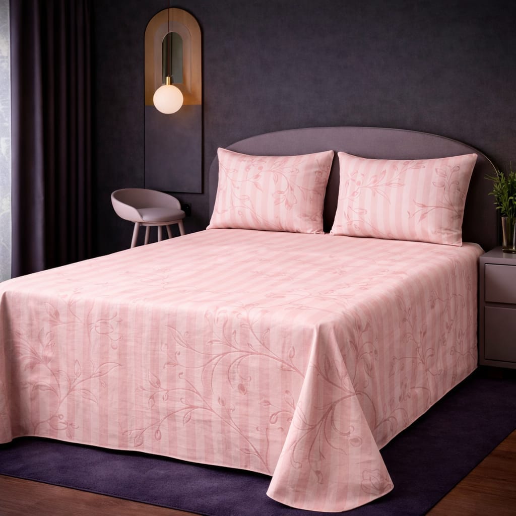 Elegant Light Grey Floral Bed Sheet Set – Soft, Breathable & Wrinkle-Resistant (2 Pillow Covers Included)
