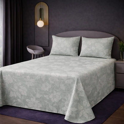 Elegant Light Grey Floral Bed Sheet Set – Soft, Breathable & Wrinkle-Resistant (2 Pillow Covers Included)